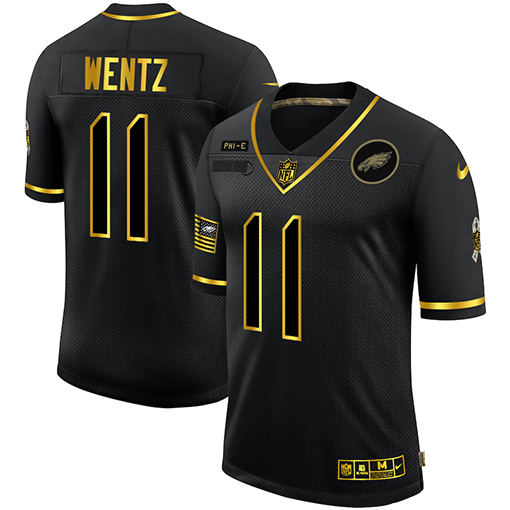 Philadelphia Eagles #11 Carson Wentz Men Nike 2020 Salute To Service Golden Limited NFL black Jerseys->dallas cowboys->NFL Jersey